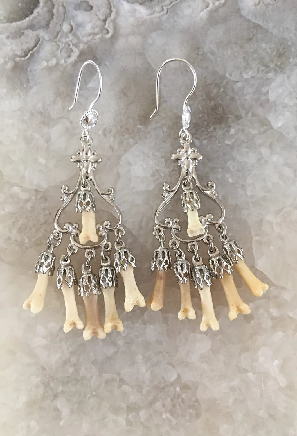 Silver Fox Toe chandelier Earrings