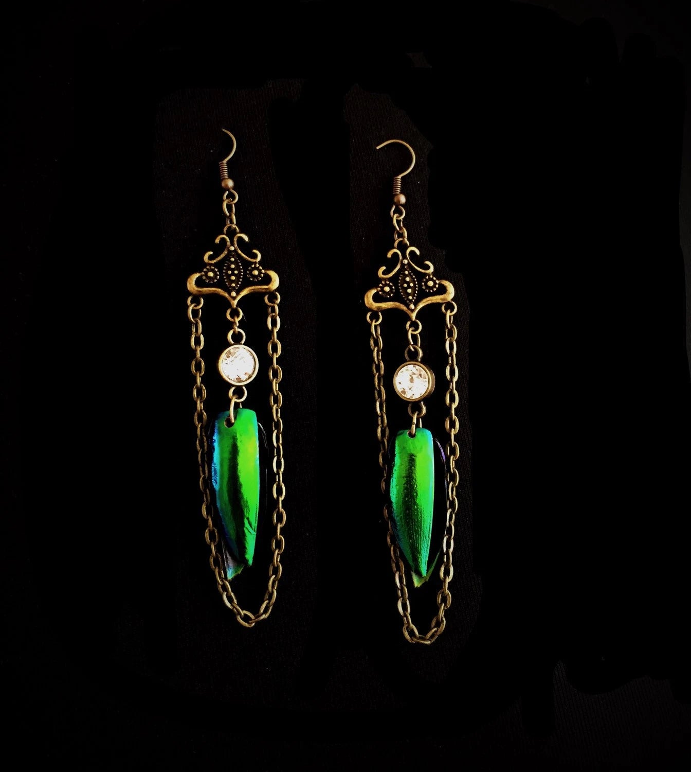 Royal Beetle shell and Crystal Earrings