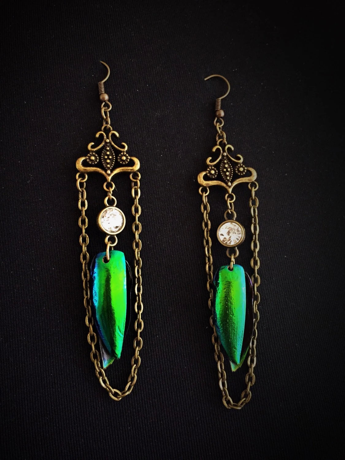 Royal Beetle shell and Crystal Earrings