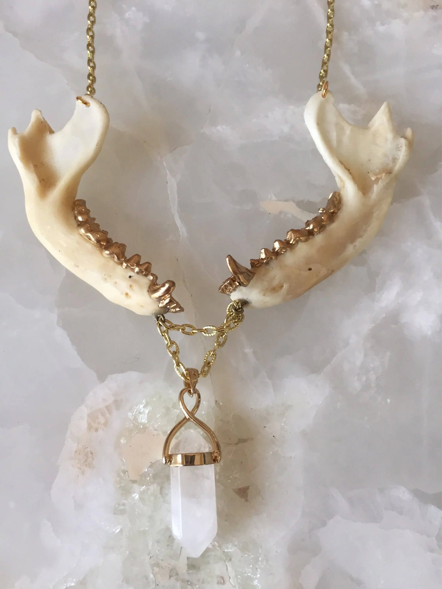 Double Jawbone and Crystal Necklace