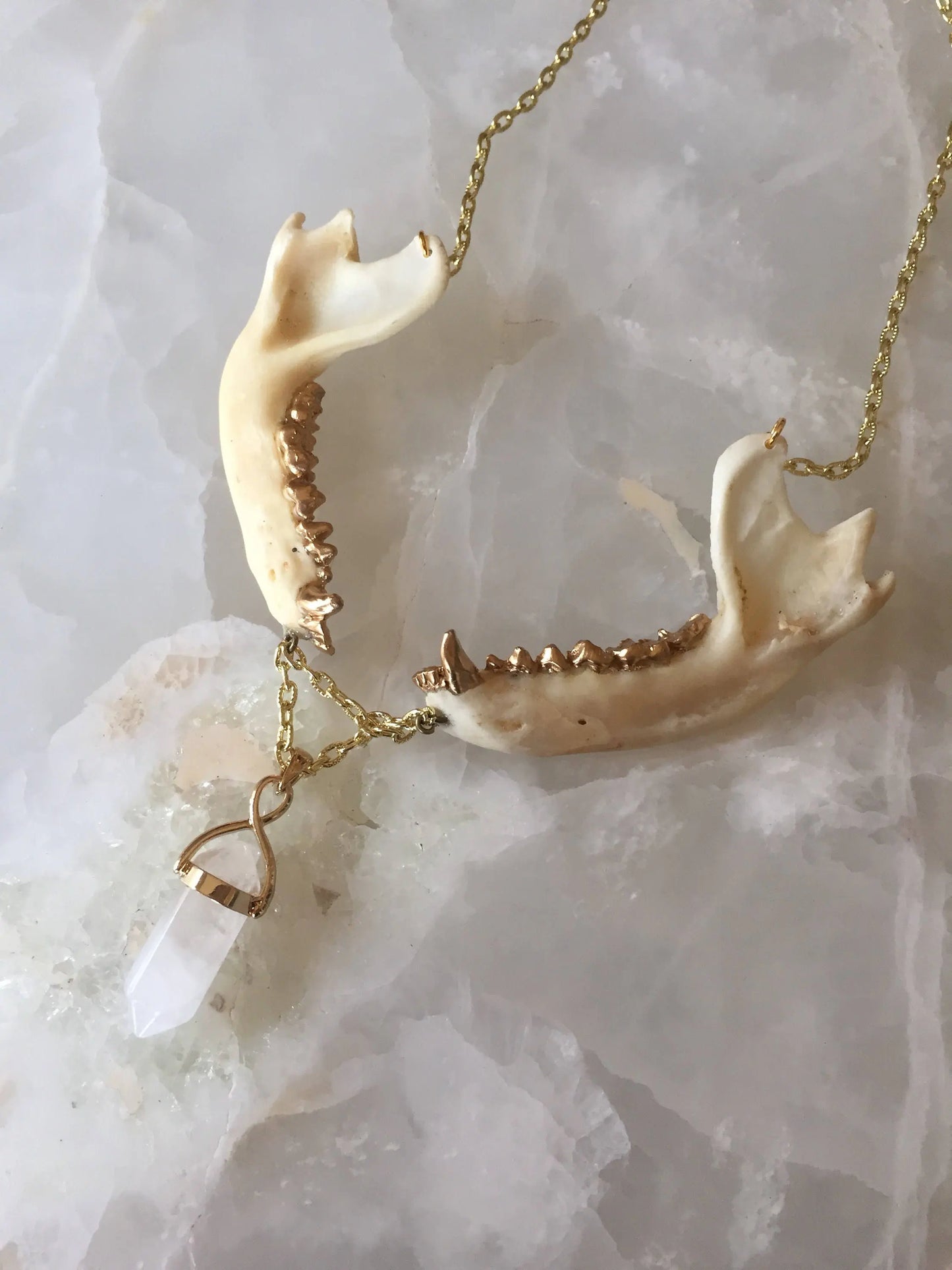 Double Jawbone and Crystal Necklace