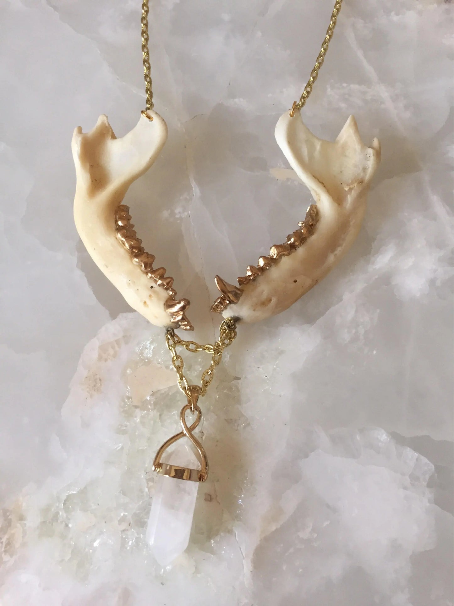 Double Jawbone and Crystal Necklace