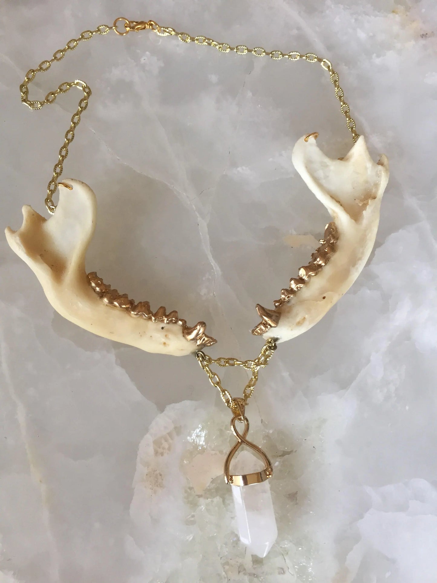 Double Jawbone and Crystal Necklace