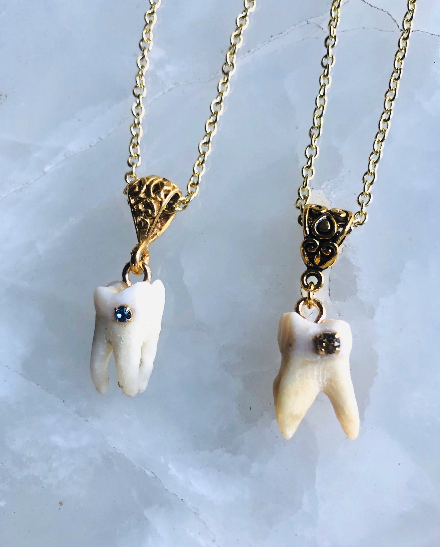 Gold Crystal Cavity Molar Necklace