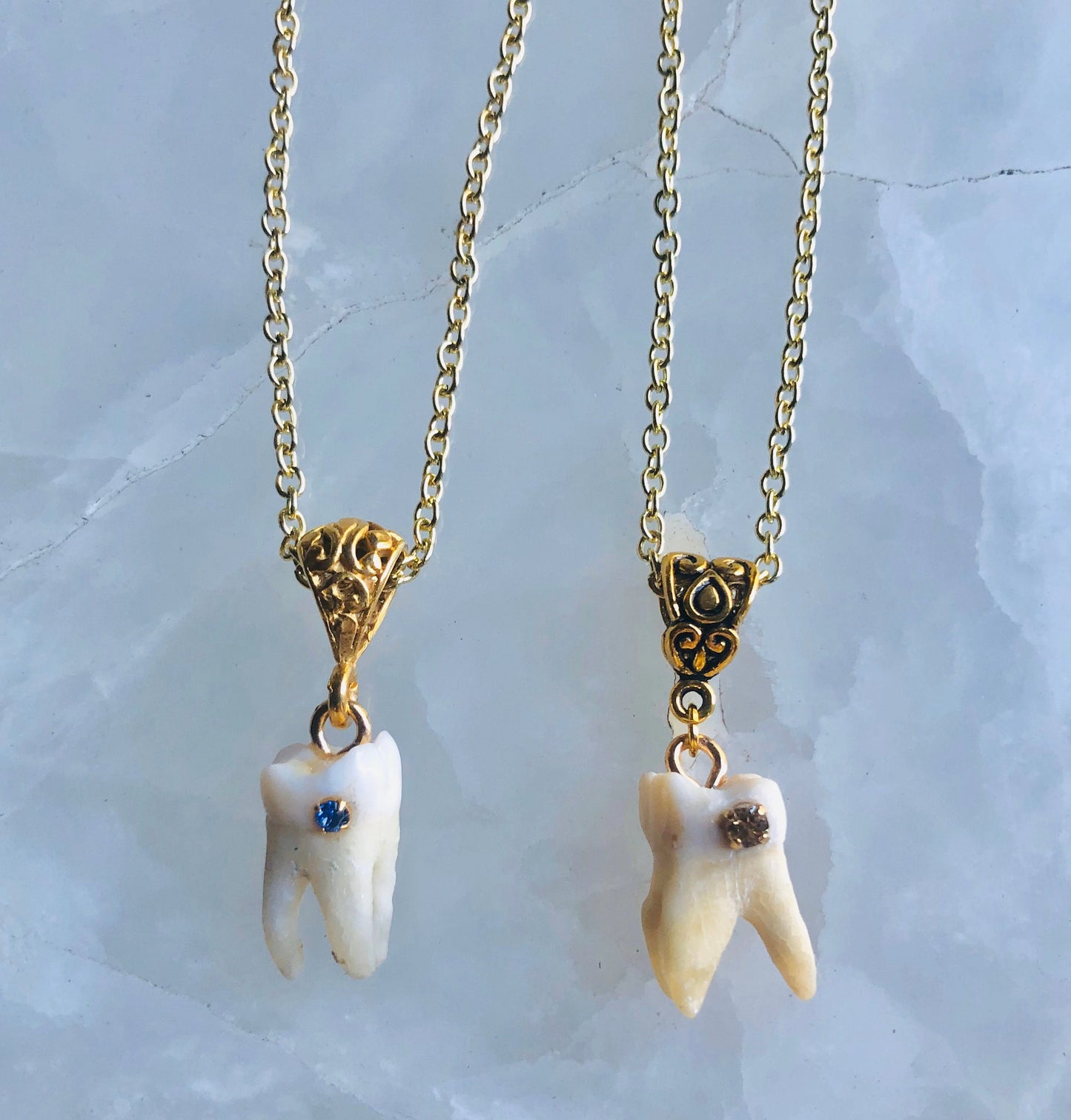 Gold Crystal Cavity Molar Necklace