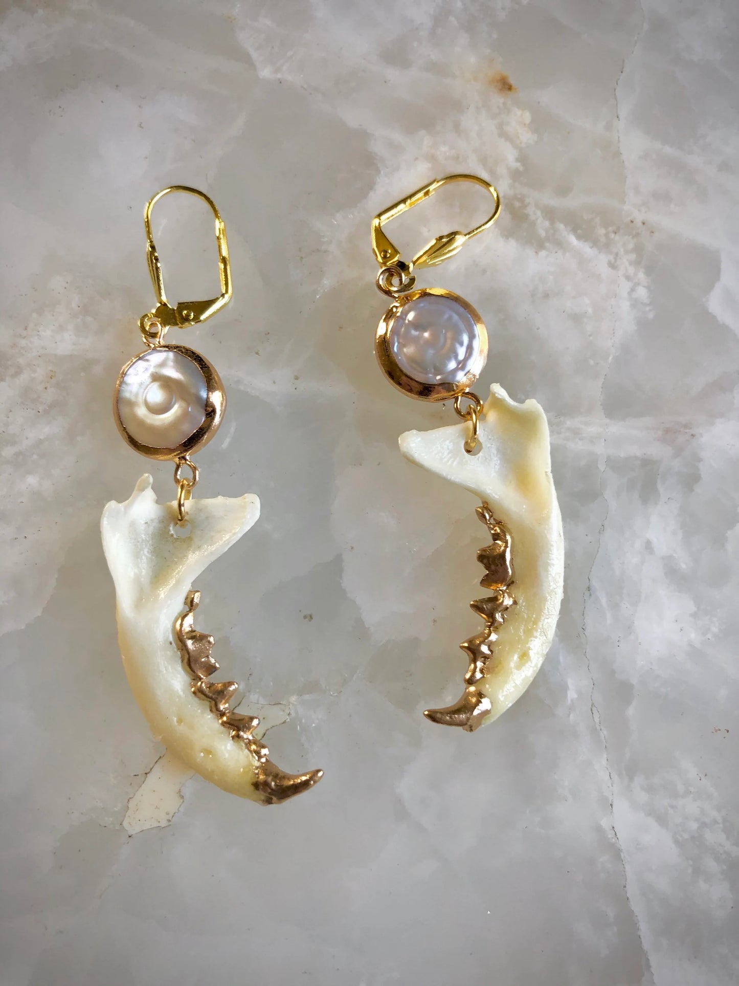 Mother of Pearl Mink Mandible Earrings
