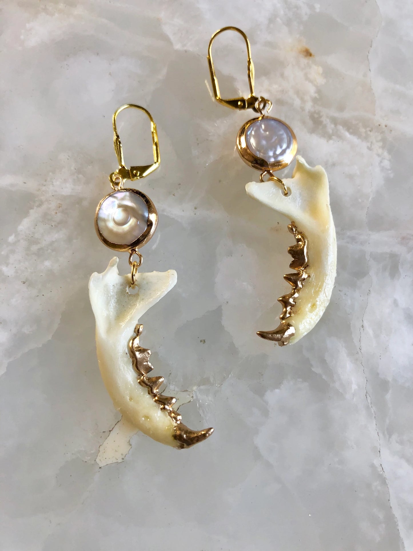 Mother of Pearl Mink Mandible Earrings
