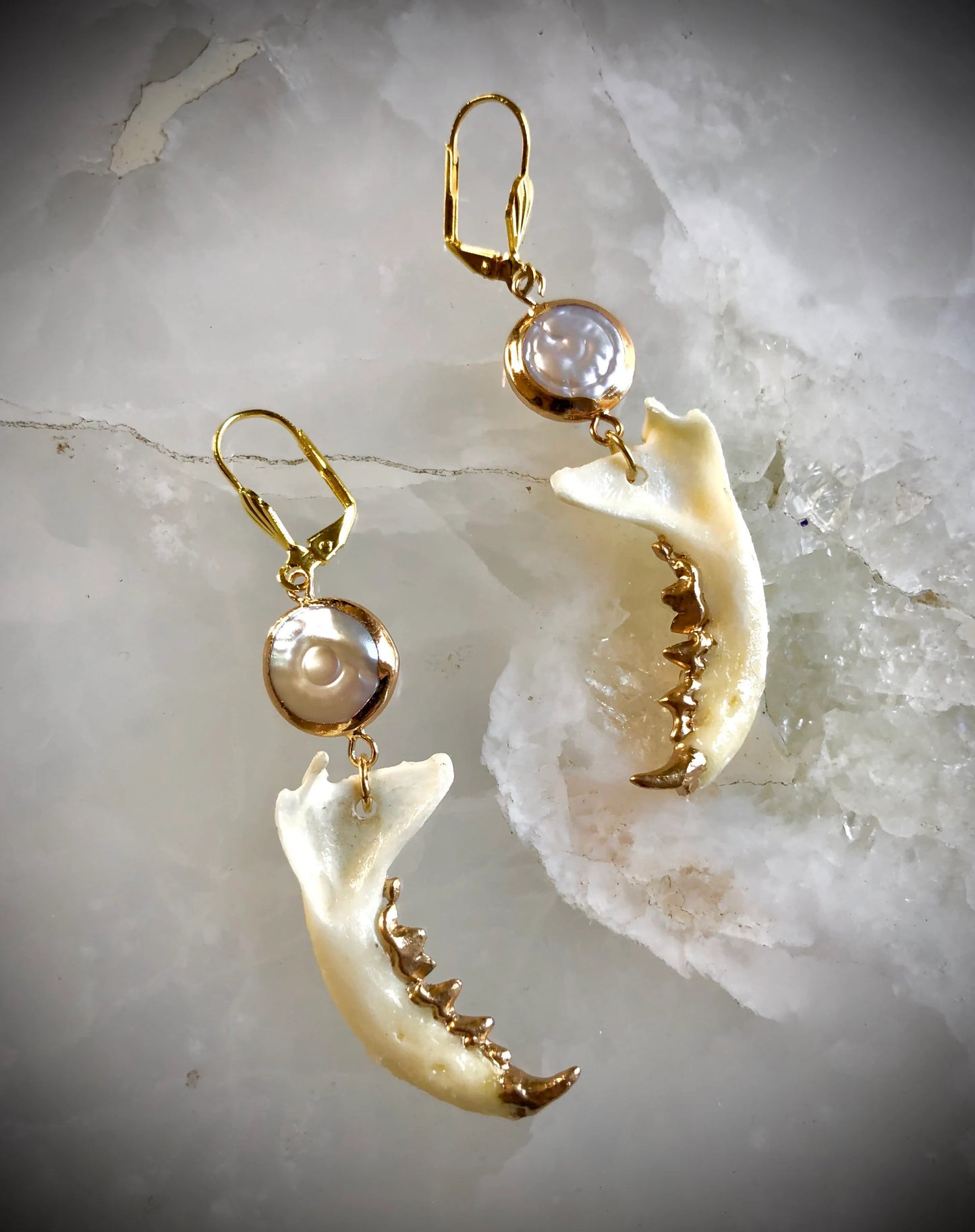 Mother of Pearl Mink Mandible Earrings