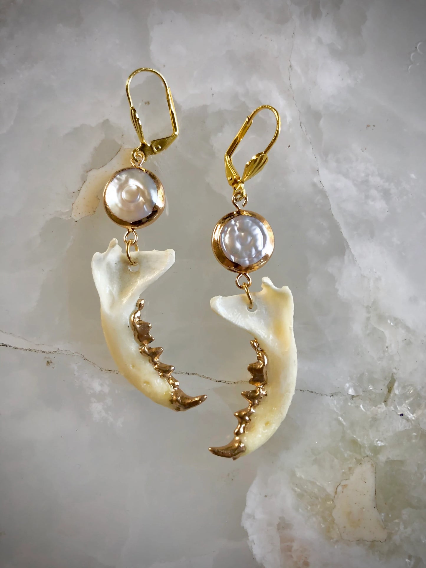 Mother of Pearl Mink Mandible Earrings