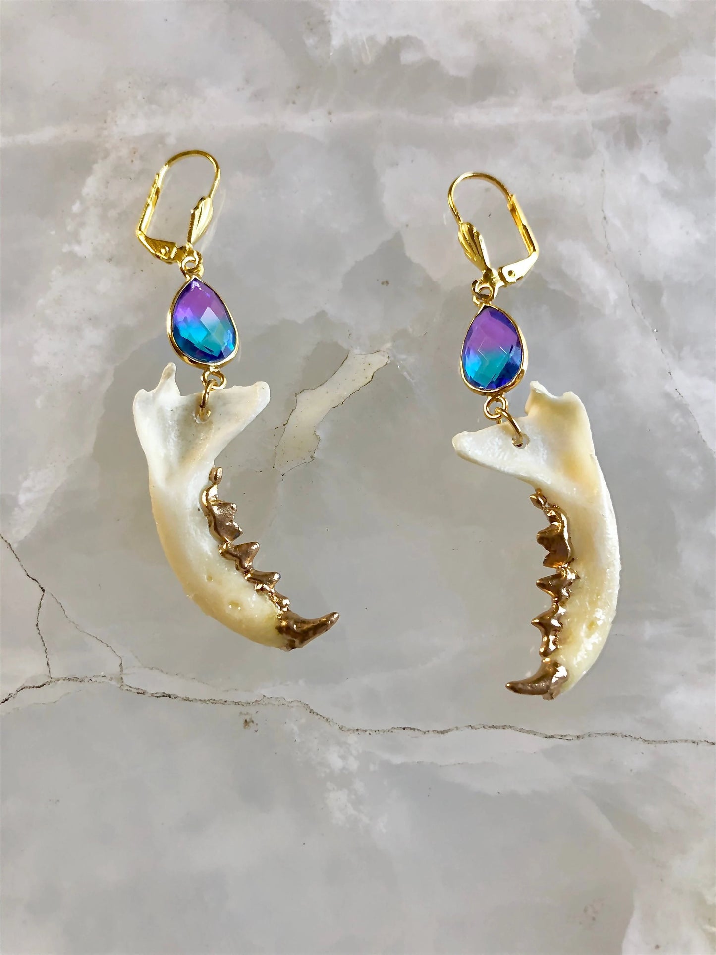 Blue and Purple Topaz Mink Mandible Earrings