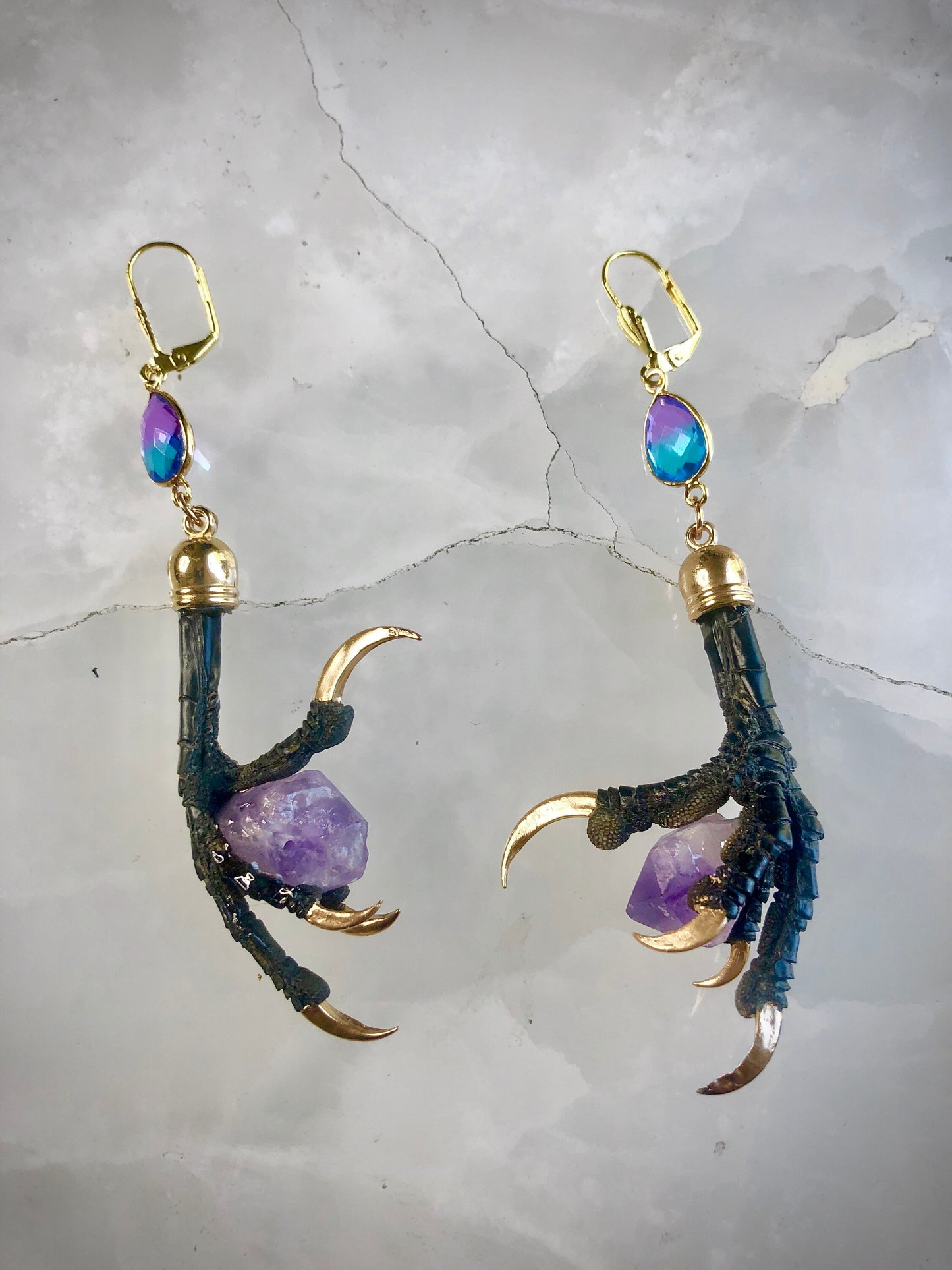 Crow Foot and Amethyst Earrings