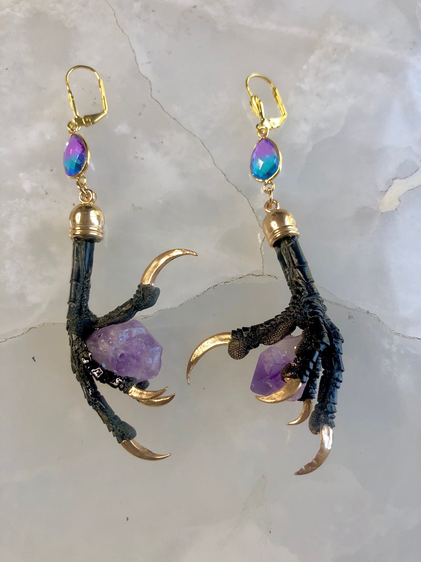 Crow Foot and Amethyst Earrings