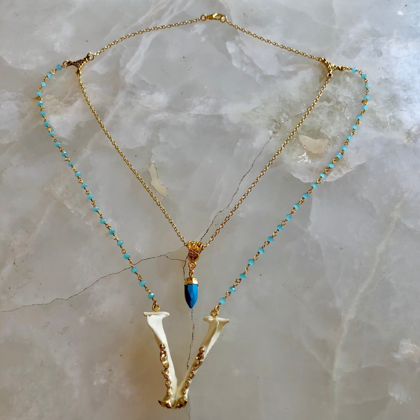 Mink Mandible and Stone Drop Necklace