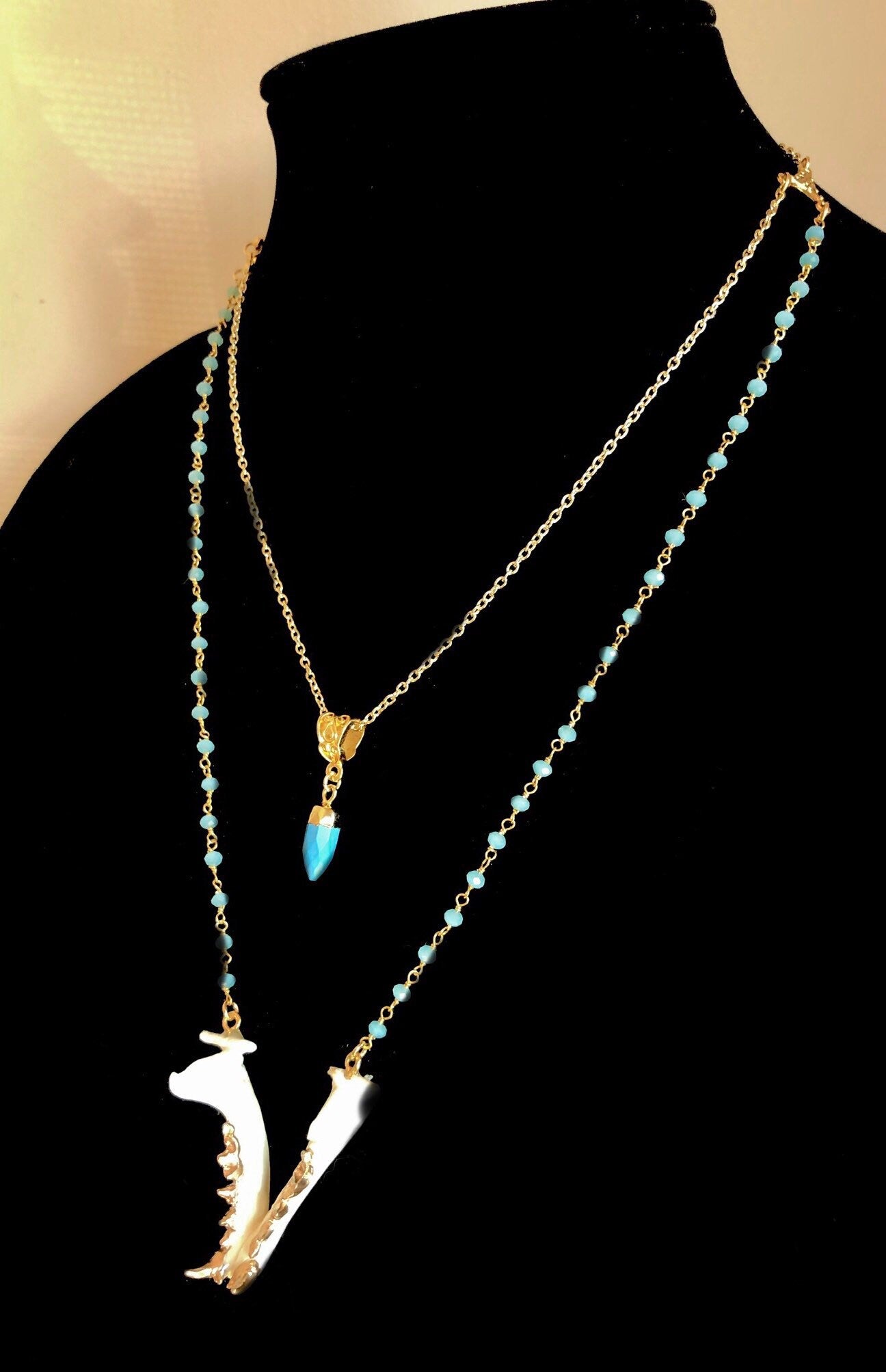 Mink Mandible and Stone Drop Necklace