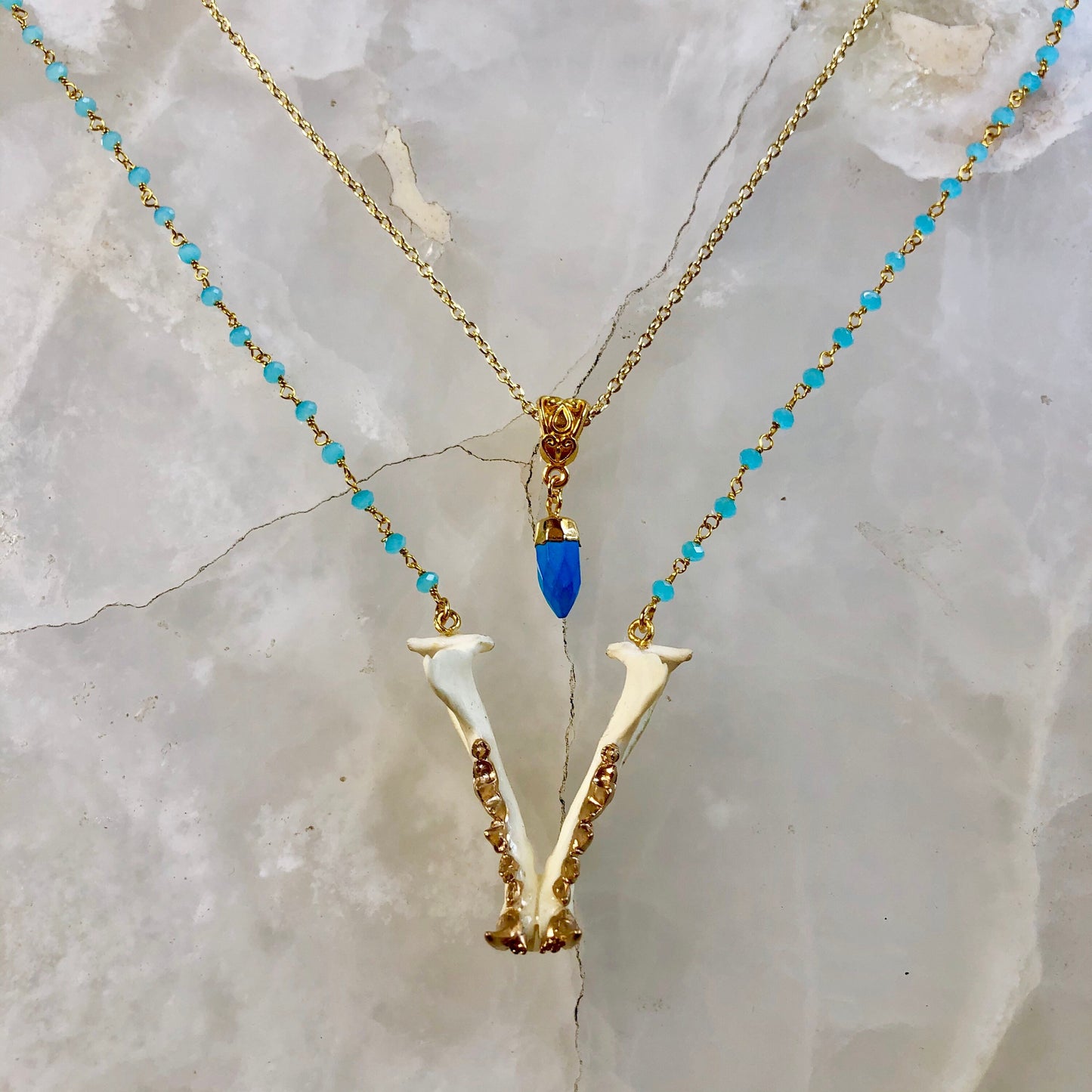 Mink Mandible and Stone Drop Necklace