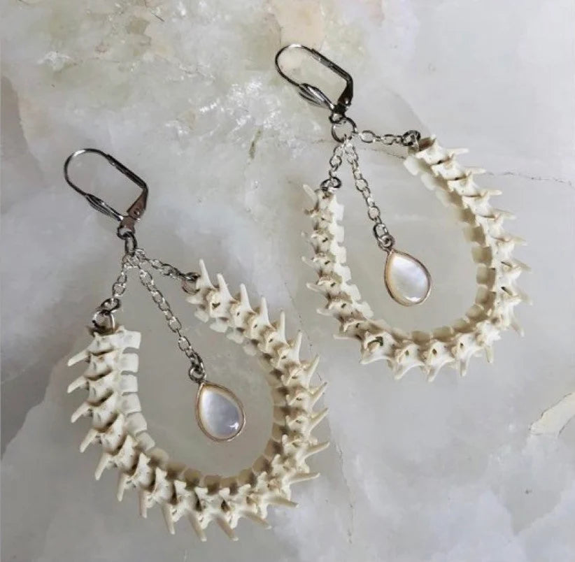 Authentic Vertebrae Hoop and tear drop earrings