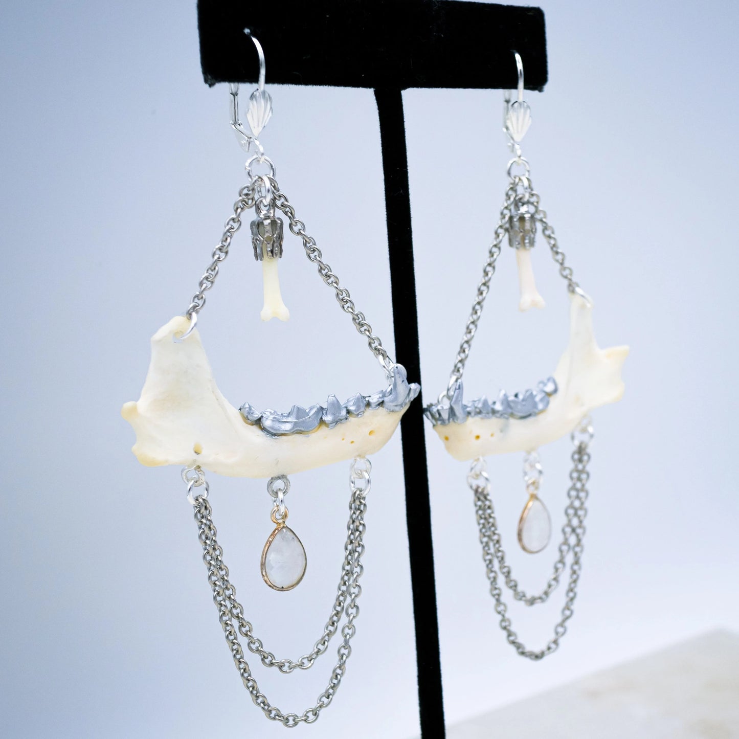 Mink Jaw and Moonstone Earrings