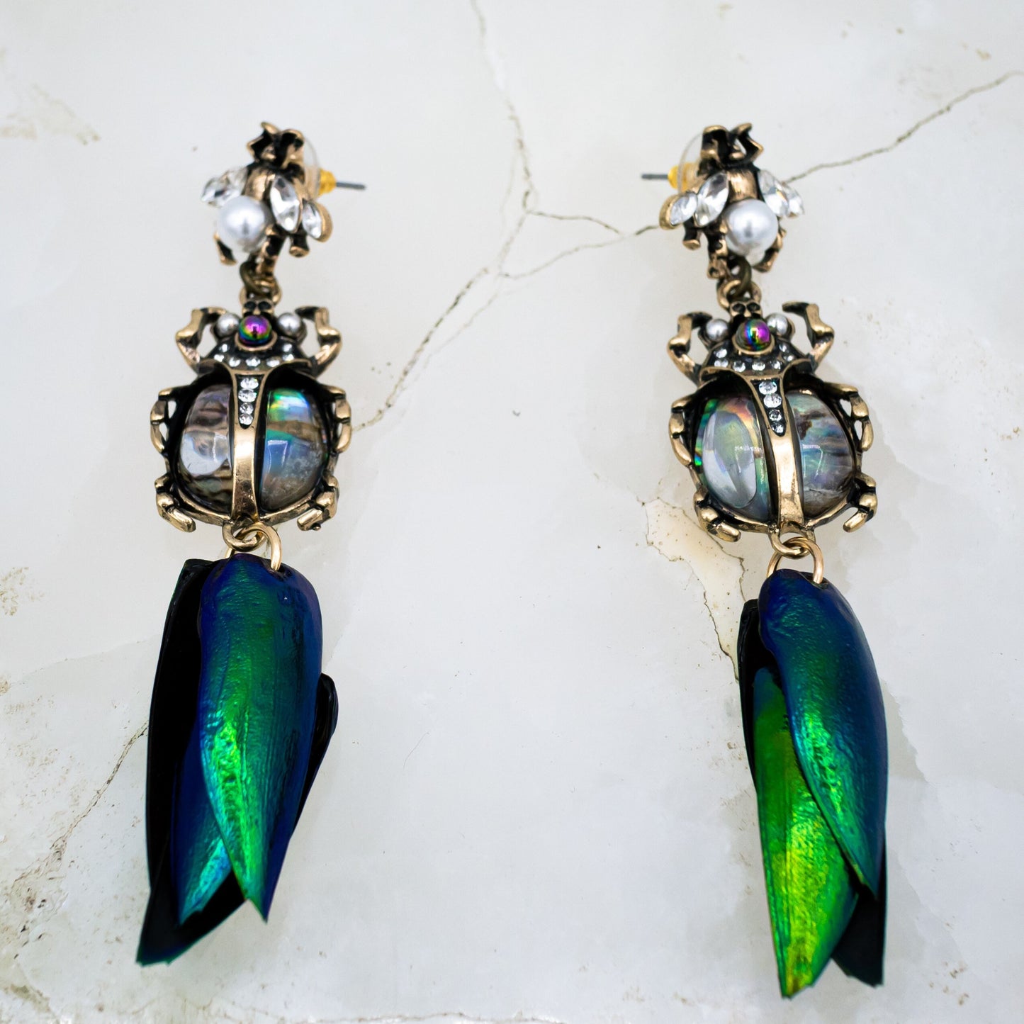 Abalone Scarab Beetle Earrings