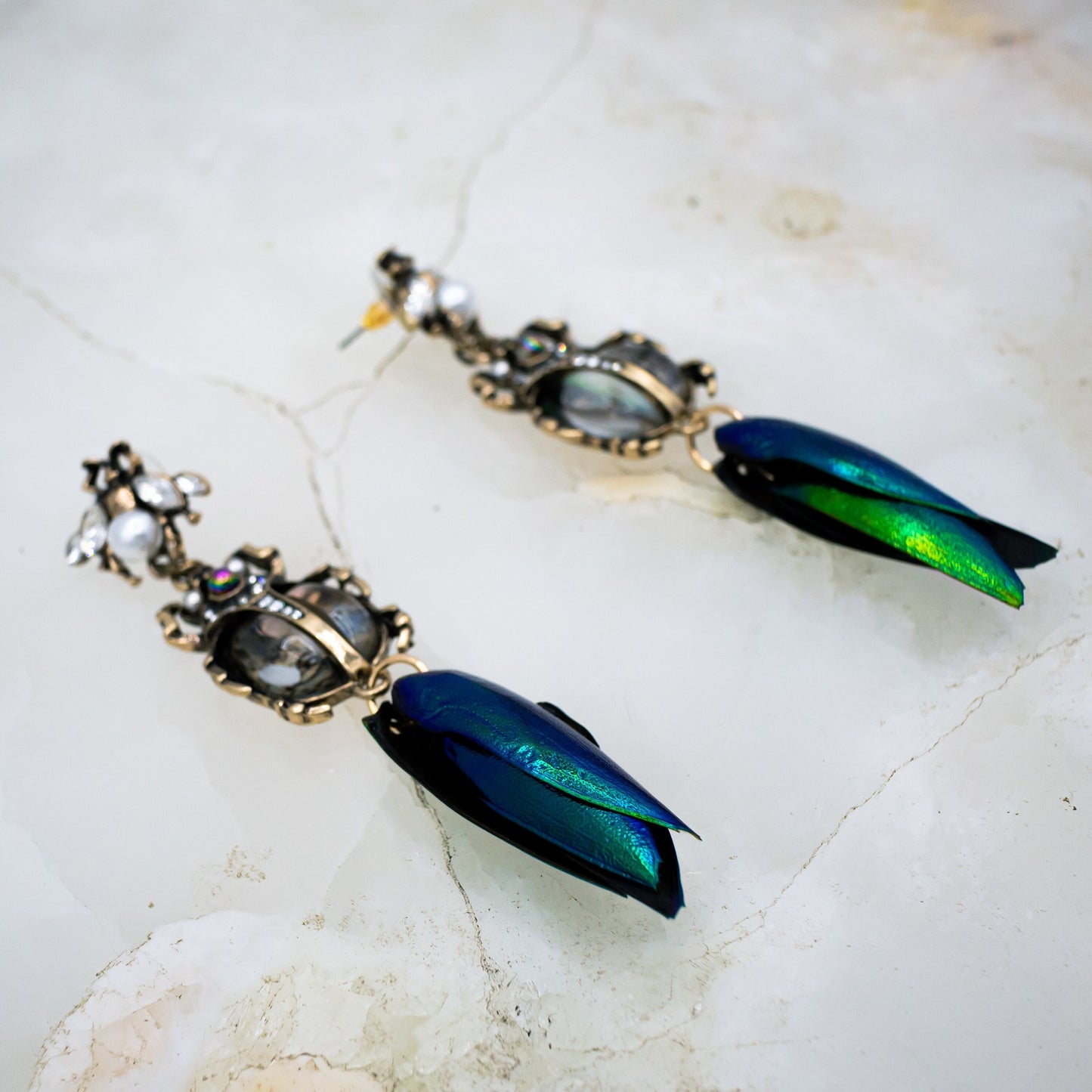 Abalone Scarab Beetle Earrings
