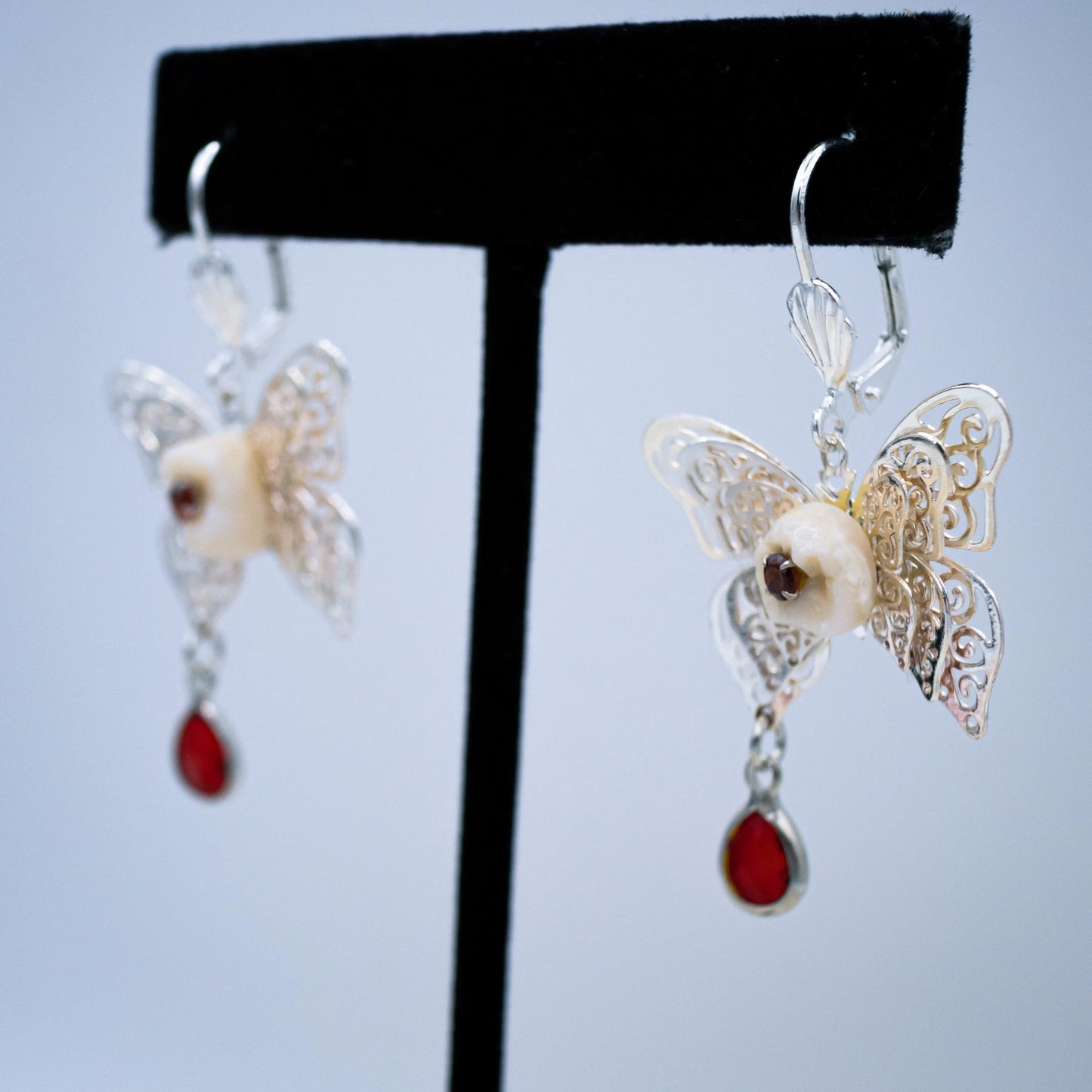 Red Crystal Human Tooth Butterfly Earrings
