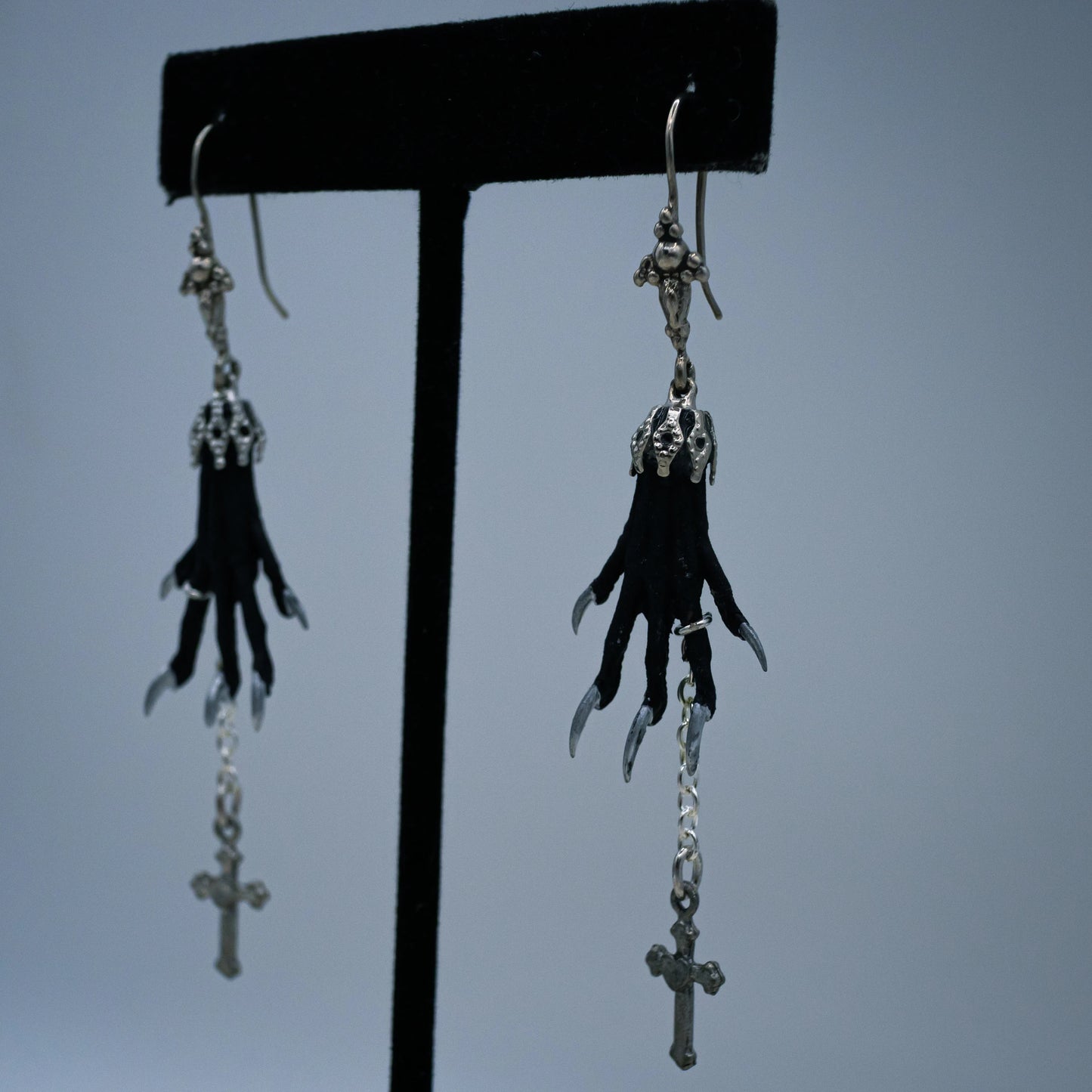 Gothic Taxidermy Cross Earrings