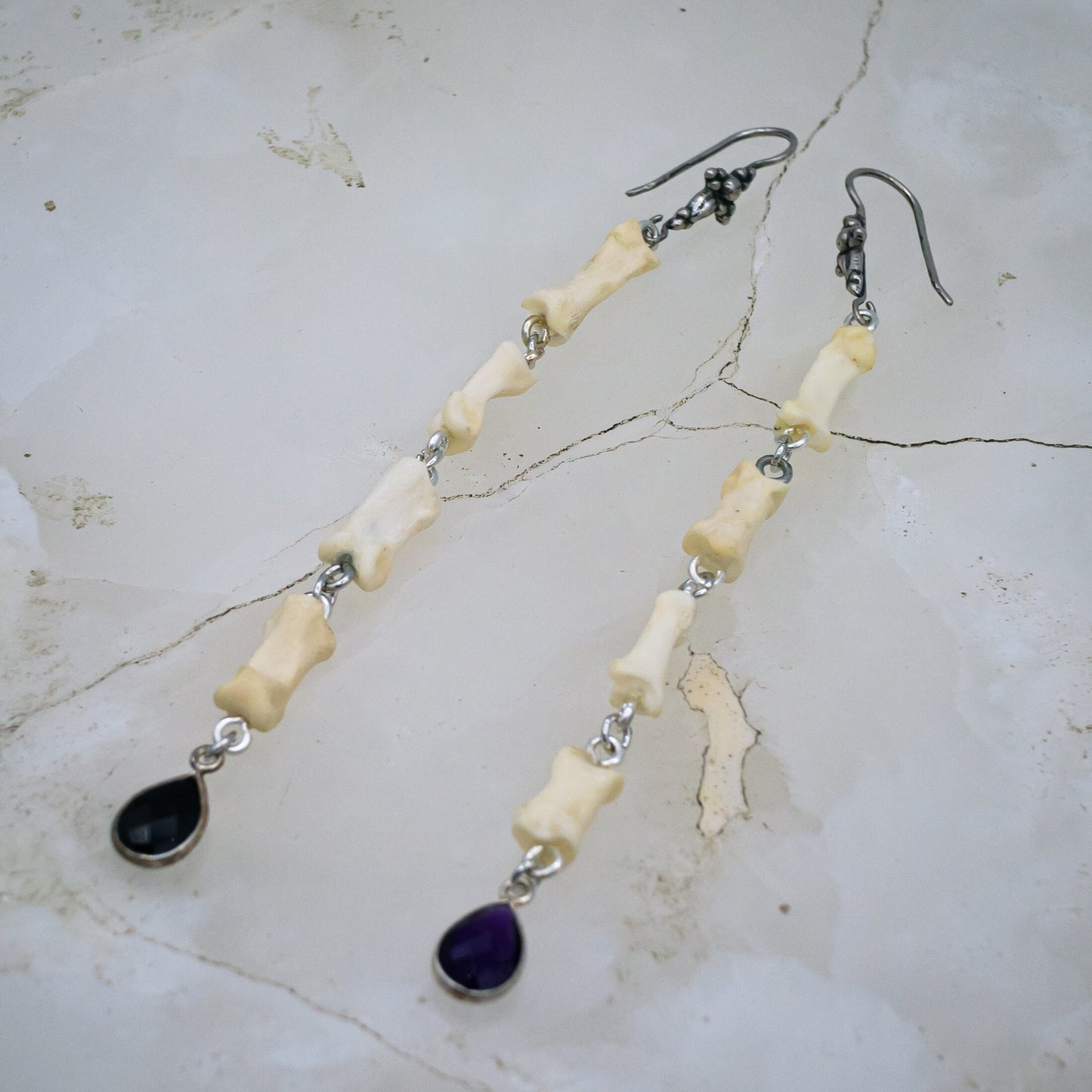 Amethyst Bone Dangle Earrings