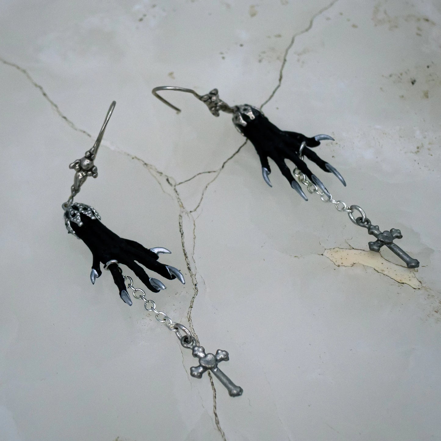 Gothic Taxidermy Cross Earrings