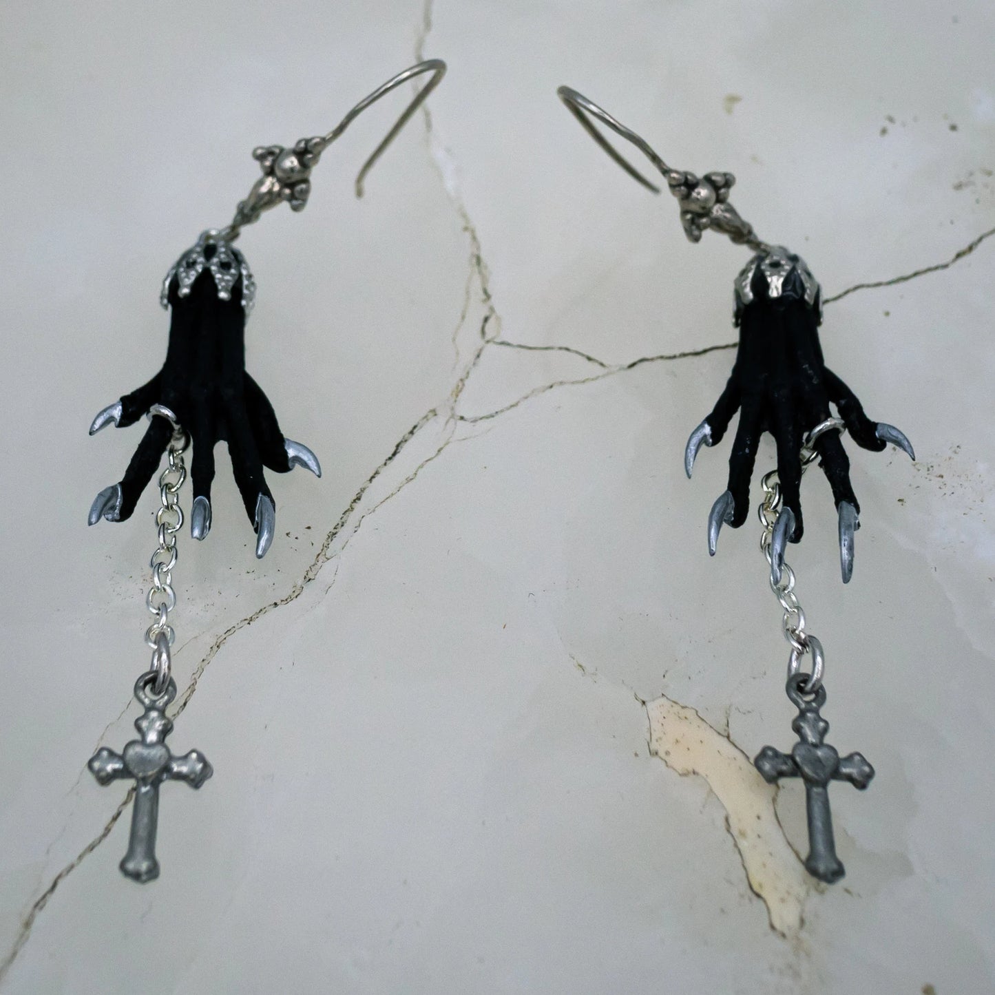 Gothic Taxidermy Cross Earrings