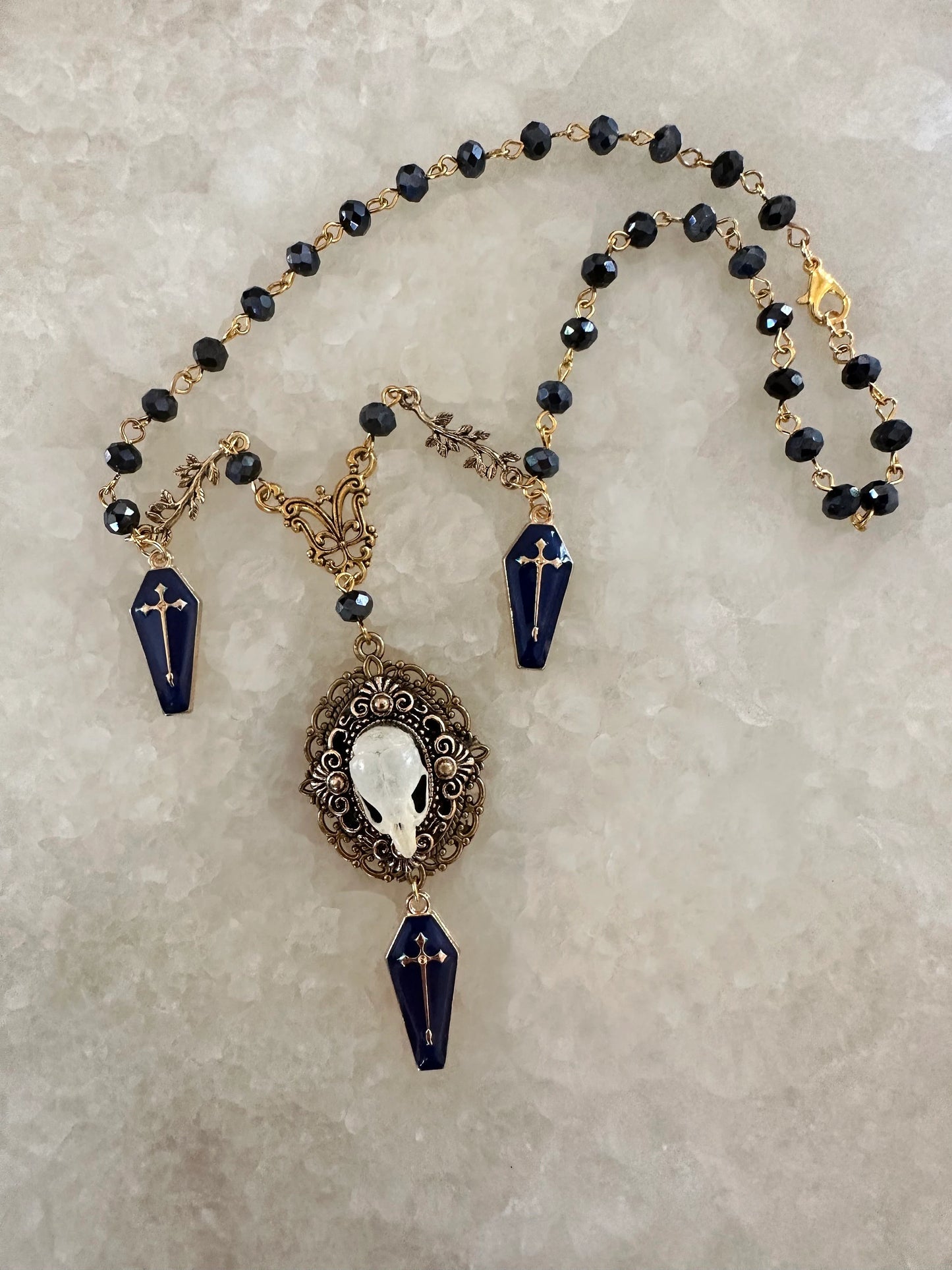 Victorian Mouse Skull and Coffin Necklace