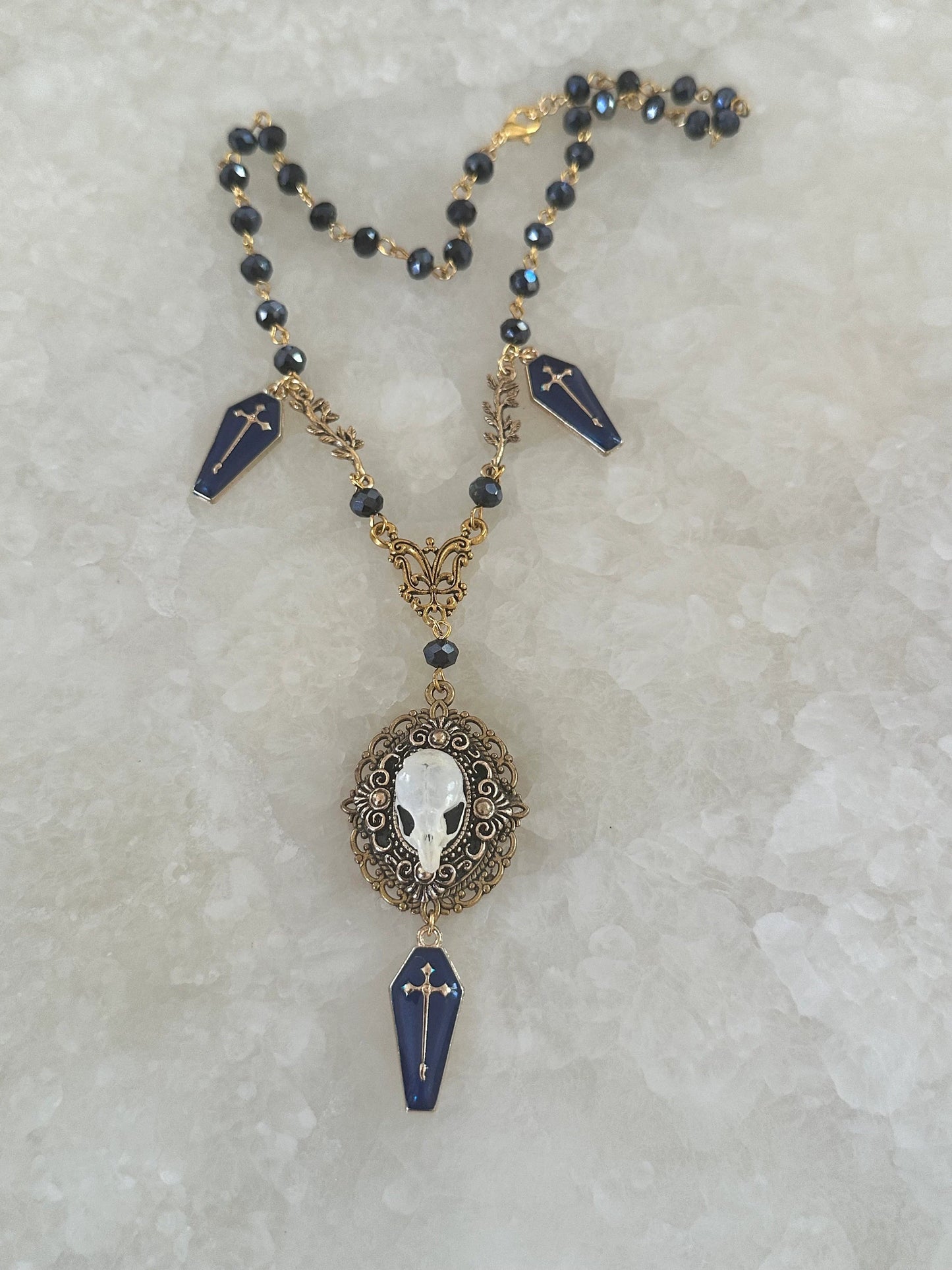 Victorian Mouse Skull and Coffin Necklace