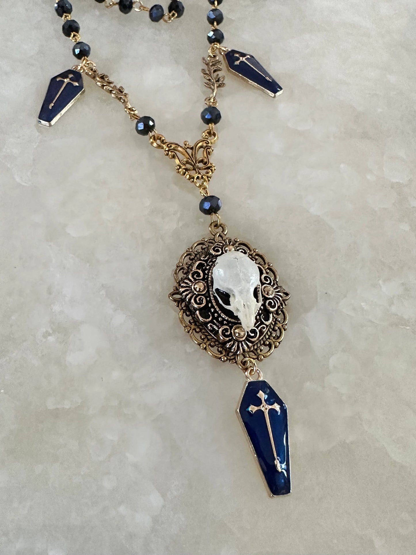 Victorian Mouse Skull and Coffin Necklace