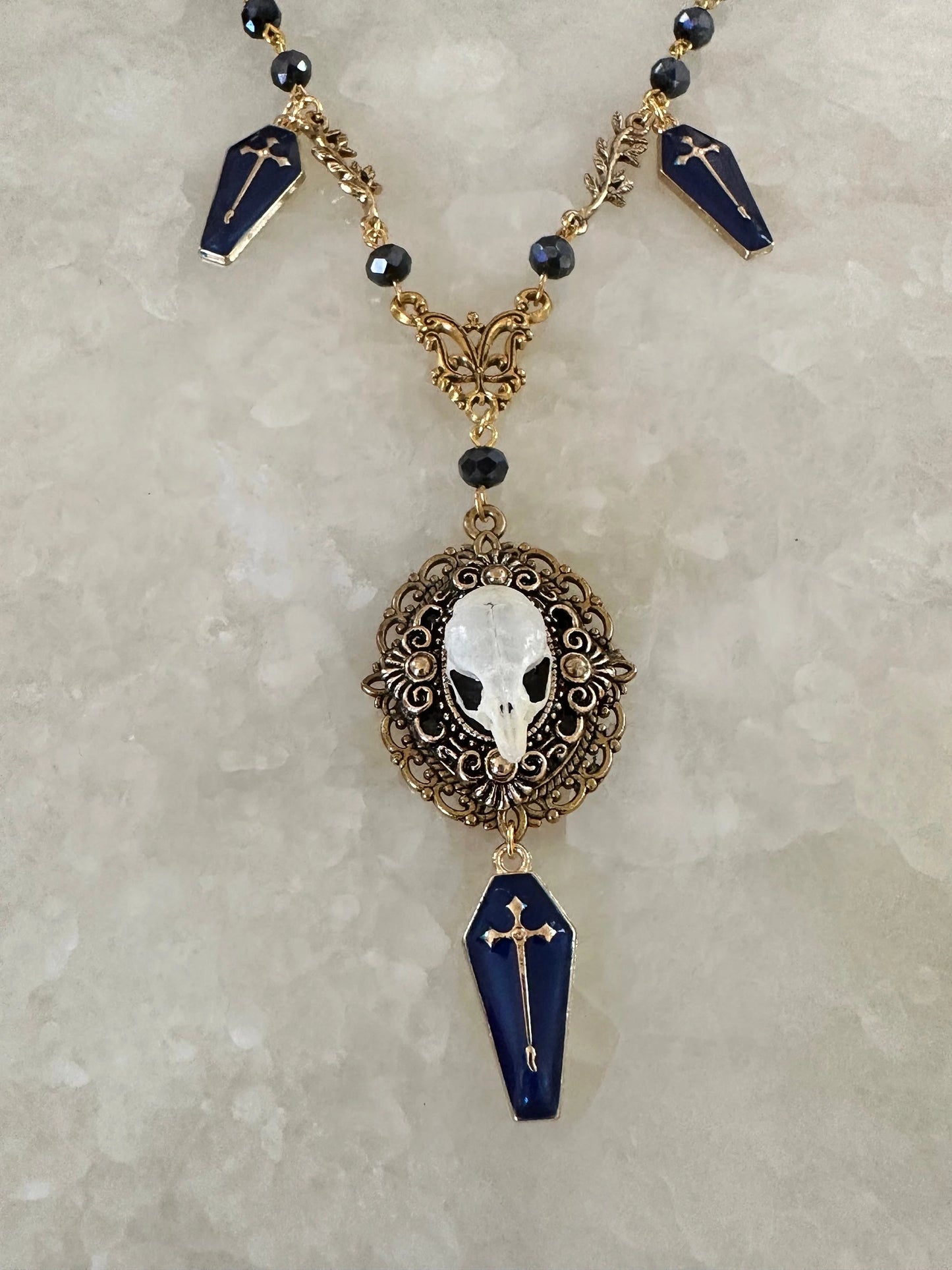 Victorian Mouse Skull and Coffin Necklace