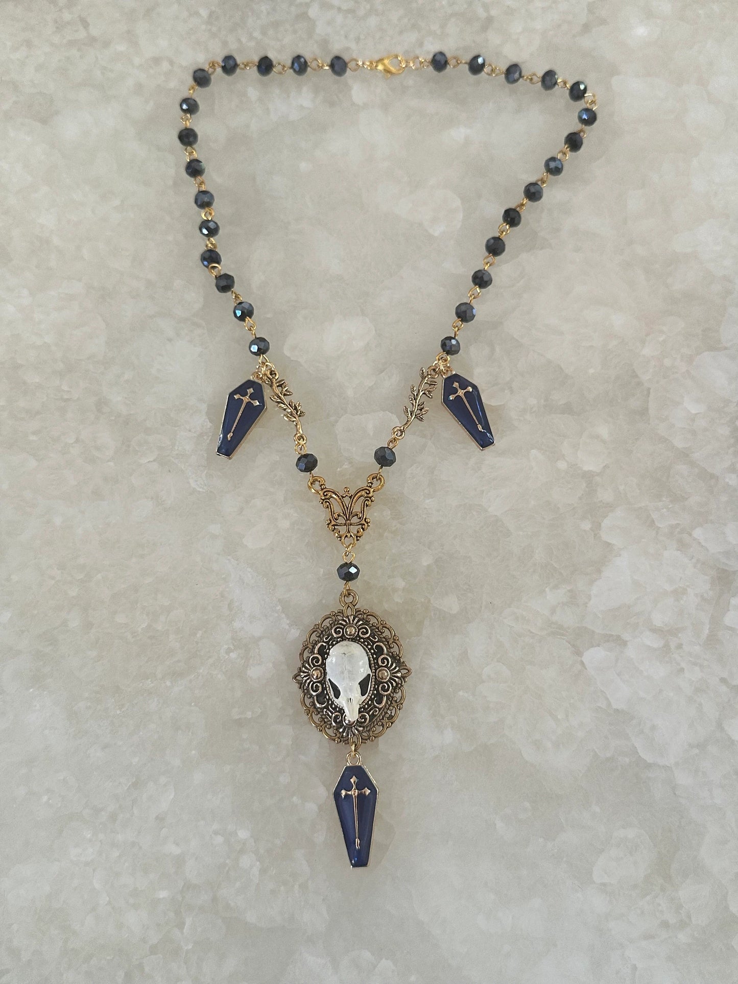 Victorian Mouse Skull and Coffin Necklace