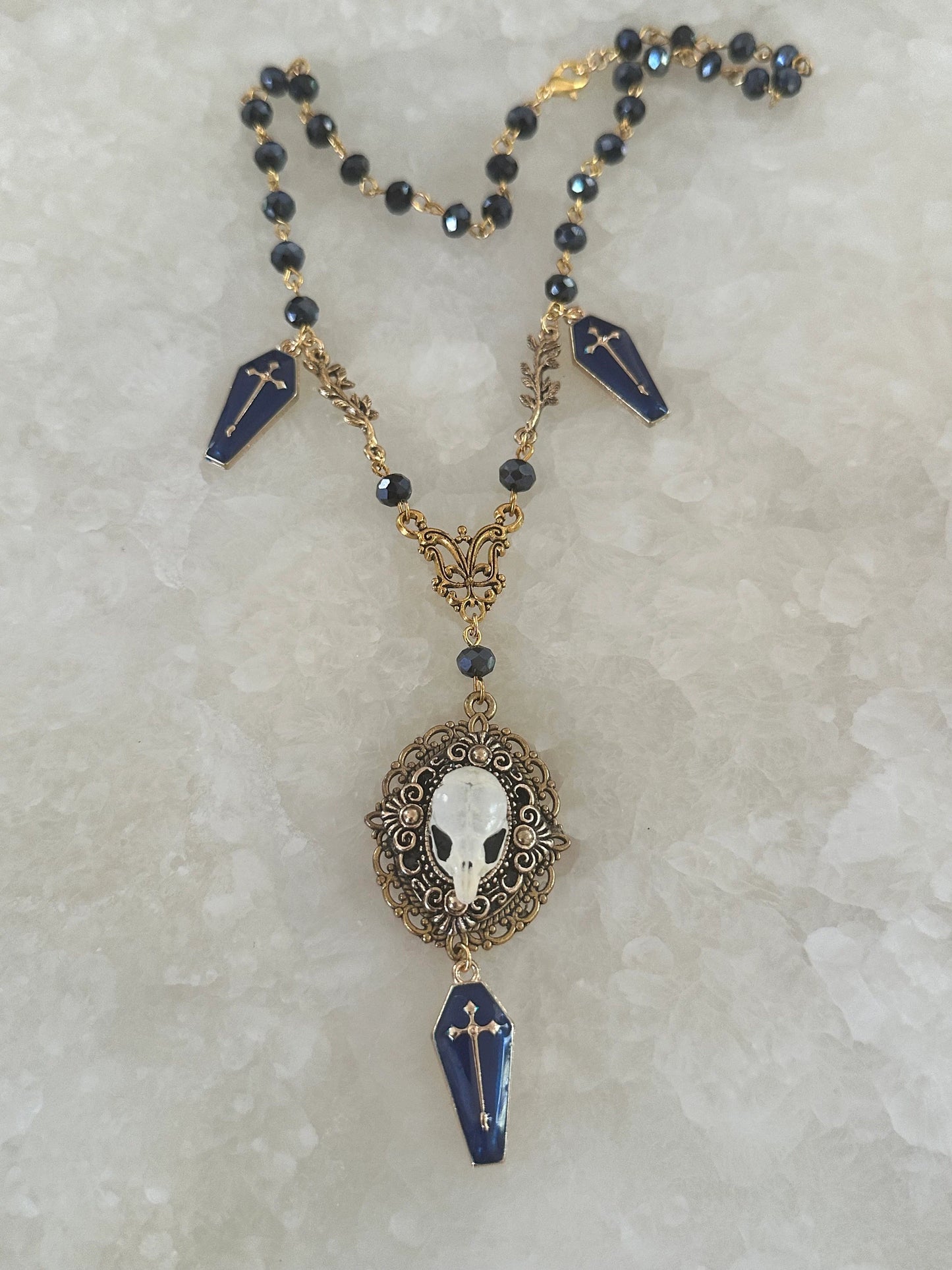 Victorian Mouse Skull and Coffin Necklace