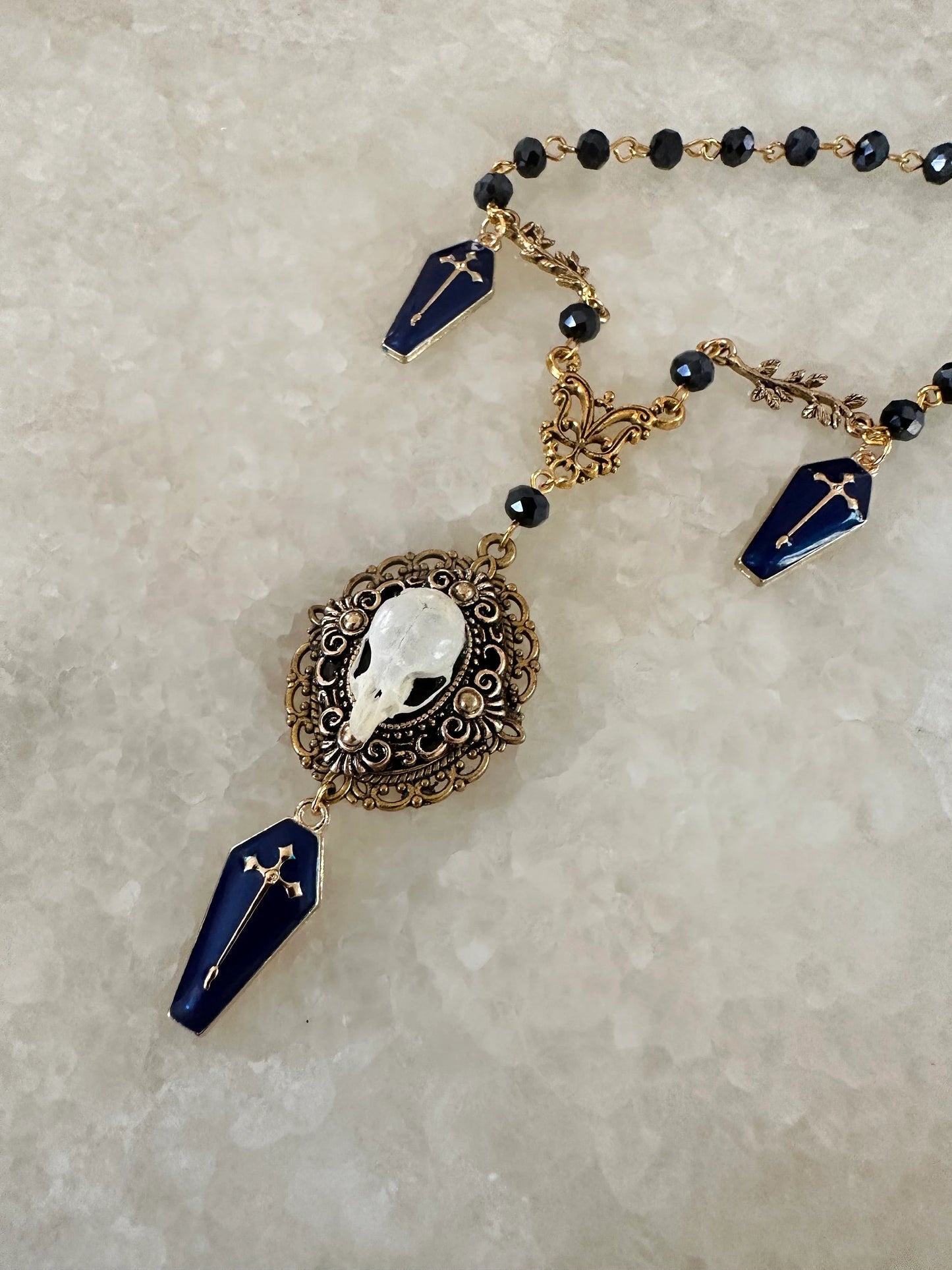 Victorian Mouse Skull and Coffin Necklace