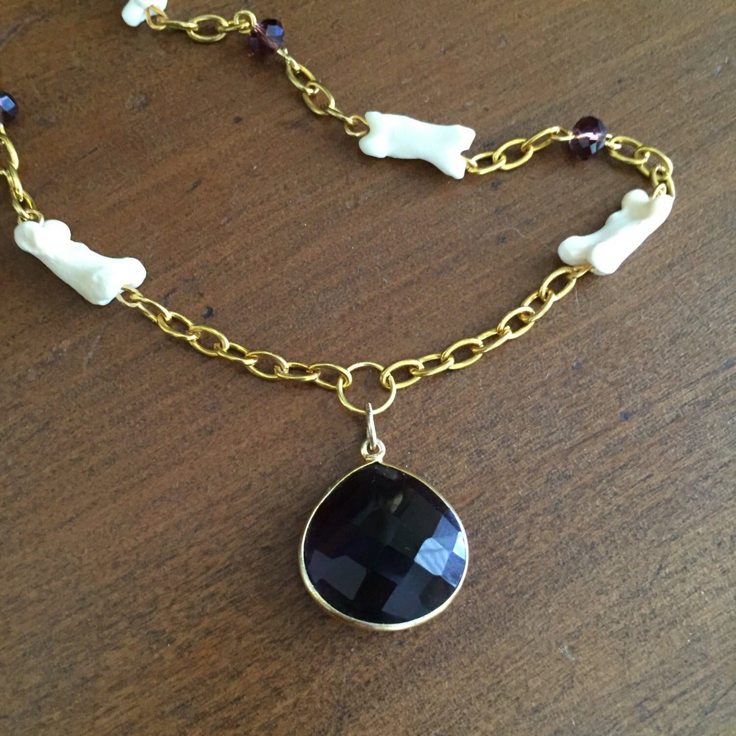 Bone and Stone Gold Chain Necklace