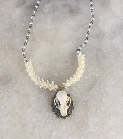 Bat Skull and Vertebrae Necklace