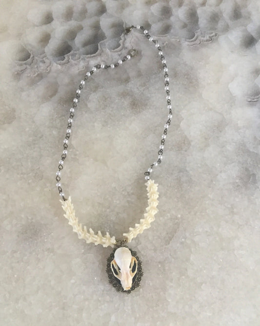 Bat Skull and Vertebrae Necklace