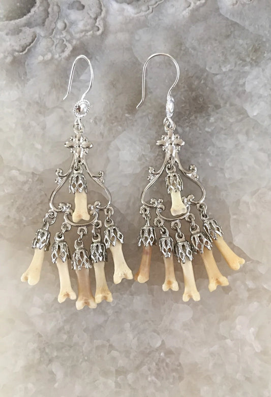 Silver Fox Toe chandelier Earrings