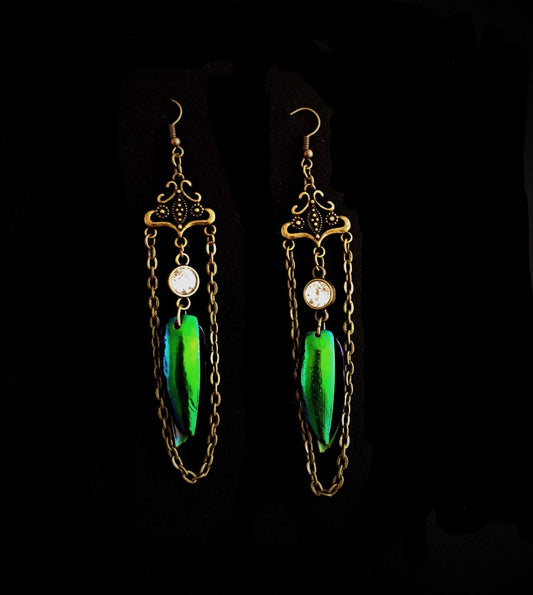 Royal Beetle shell and Crystal Earrings