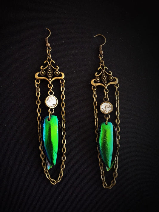 Royal Beetle shell and Crystal Earrings