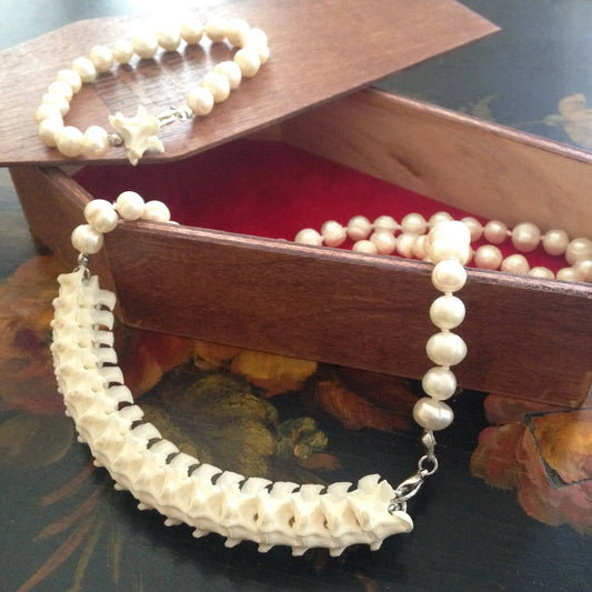 Python Vertebrae and Salt Water Pearl Jewelry Set