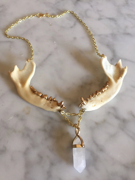 Double Jawbone and Crystal Necklace