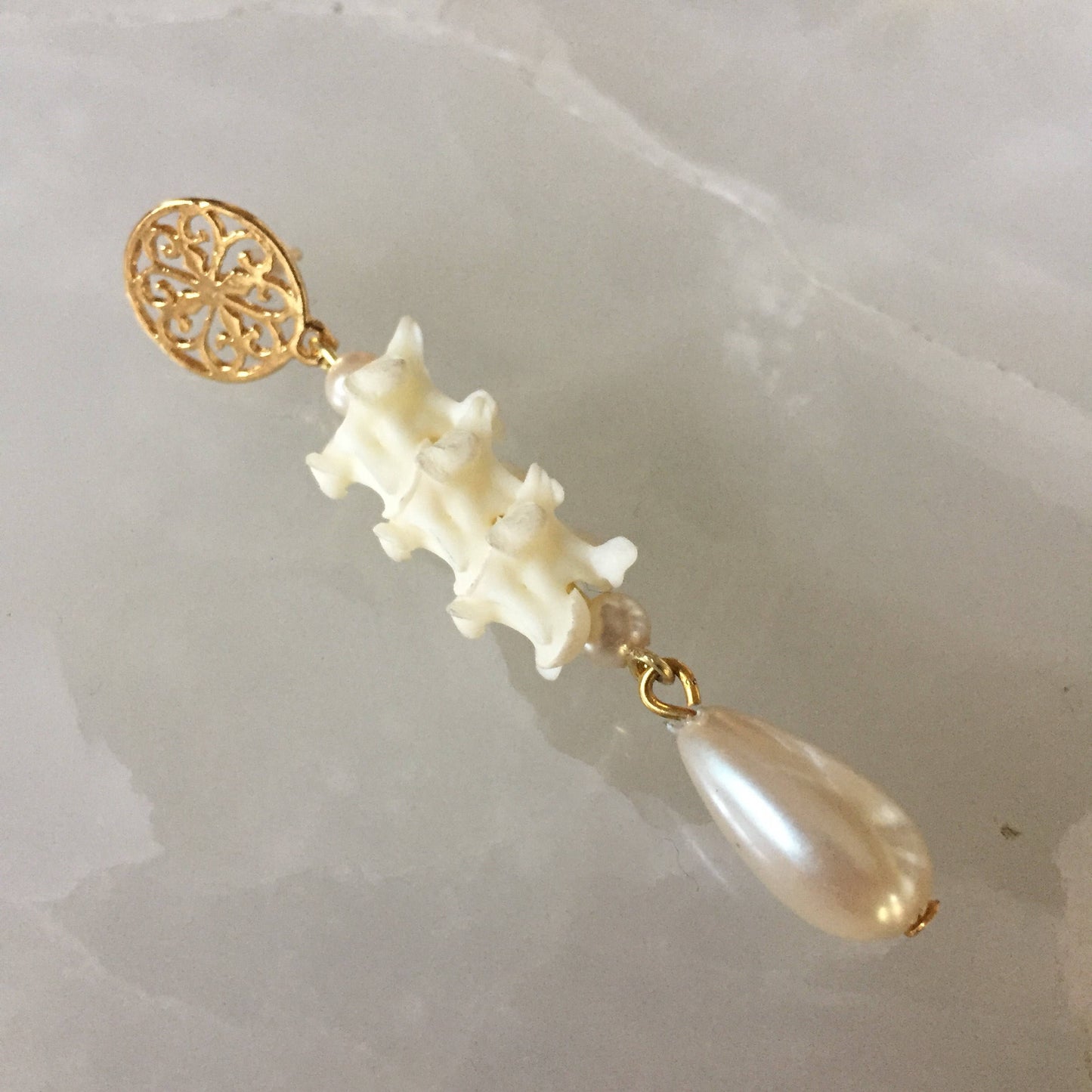 Vertebrae and Pearl Drop Earrings