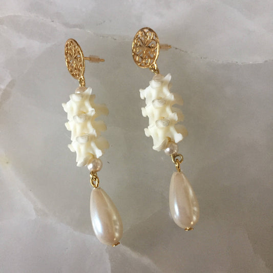 Vertebrae and Pearl Drop Earrings