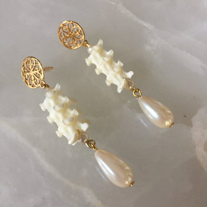 Vertebrae and Pearl Drop Earrings