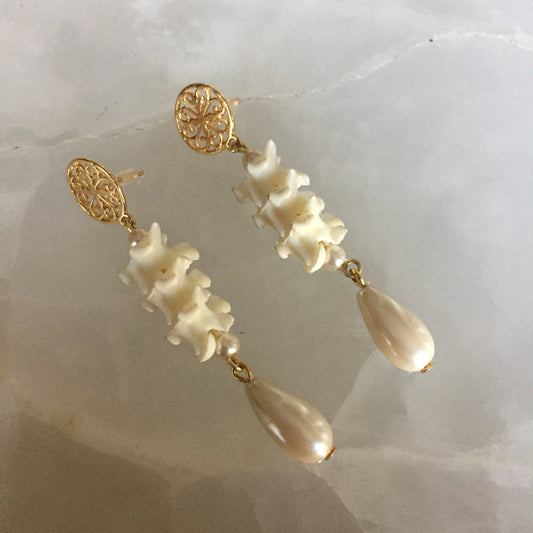 Vertebrae and Pearl Drop Earrings
