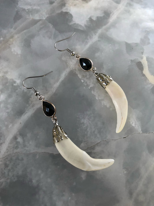 Black Onyx Fang Earrings