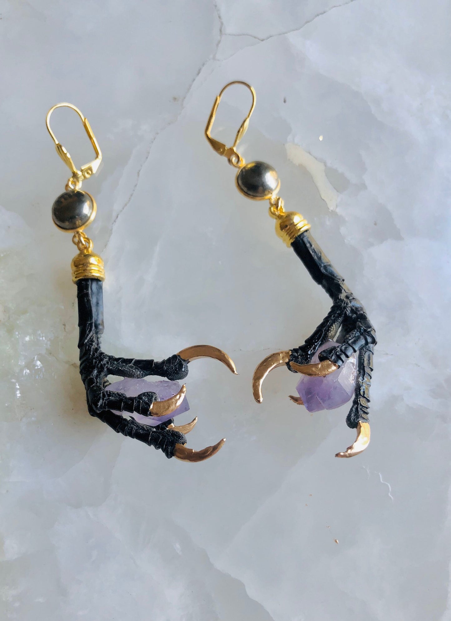 Crow Foot and Amethyst Earrings