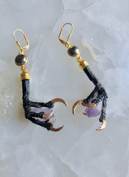 Crow Foot and Amethyst Earrings